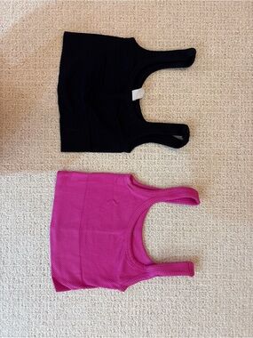 Nikibiki Black & Hot Pink Ribbed Tank Tops